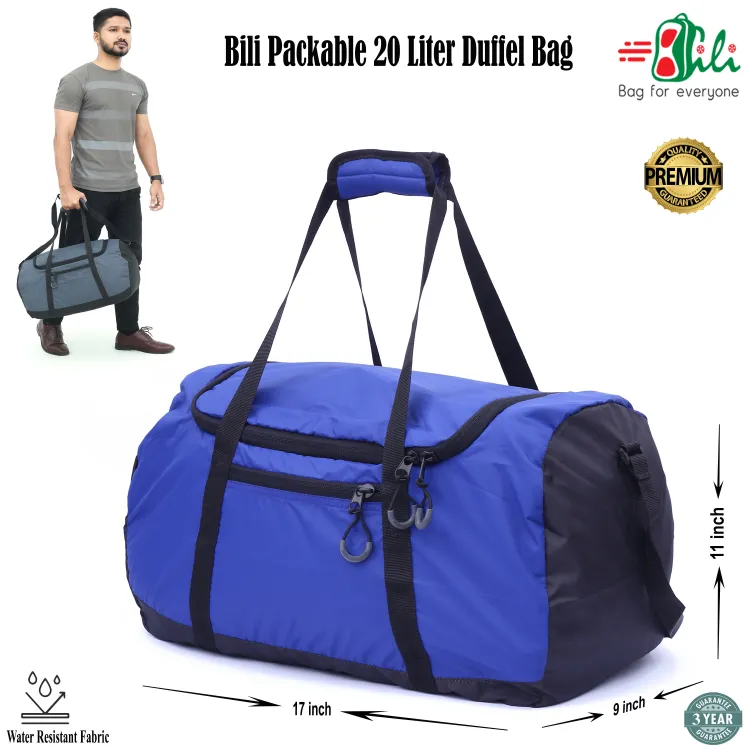 badgeBili Online Packable 20 Liter Duffel Bag (3-4 Days Tour)-Light Weight Travel Bag-Foldable Travel Bag-Tourist Travel Bag-Travel Bag