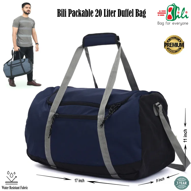 badgeBili Online Packable 20 Liter Duffel Bag (3-4 Days Tour)-Light Weight Travel Bag-Foldable Travel Bag-Tourist Travel Bag-Travel Bag
