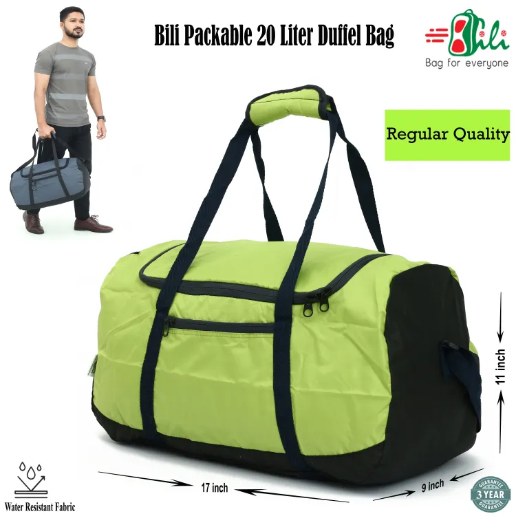 badgeBili Online Packable 20 Liter Duffel Bag (3-4 Days Tour)-Light Weight Travel Bag-Foldable Travel Bag-Tourist Travel Bag-Travel Bag